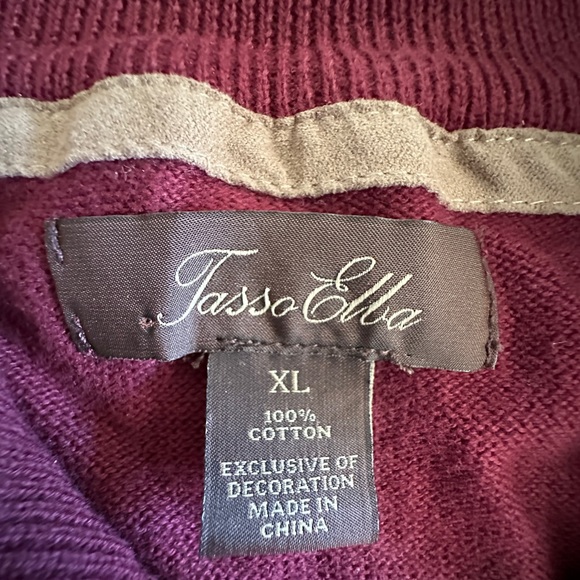 Tasso Elba Burgundy Quarter Zip Crew Neck Sweater X-Large Geometric Pattern - Picture 3 of 9